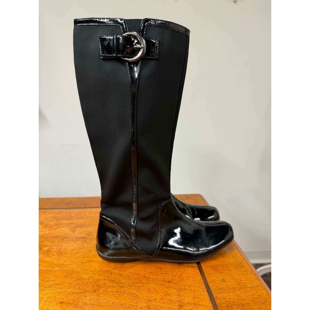 Mootsies Tootsies Modollysuek Black Patent Fabric Tall Knee High Boots Womens 6M